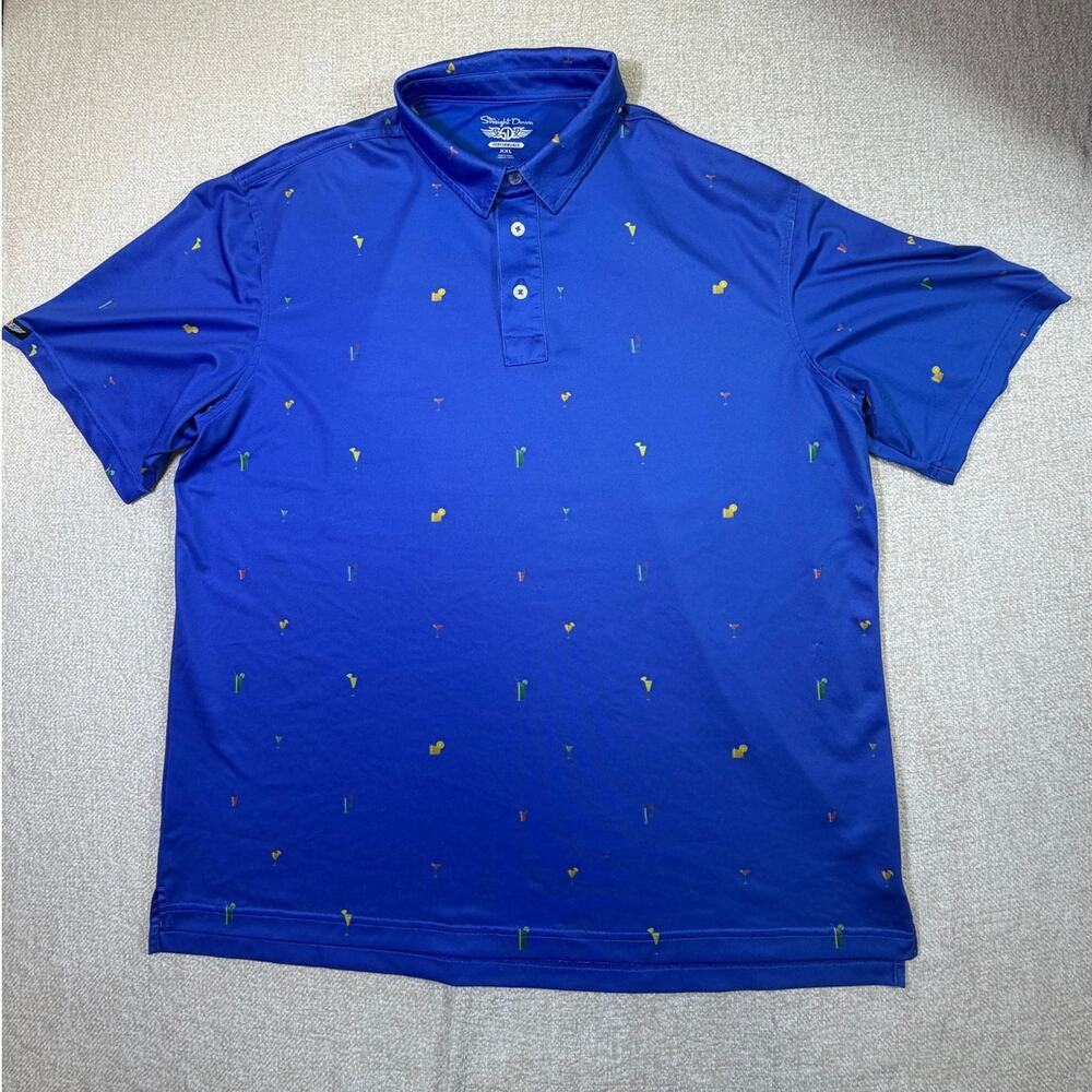 Straight Down Men's Blue 2XL Performance Drink Motif 3 Button Golf Polo Casual